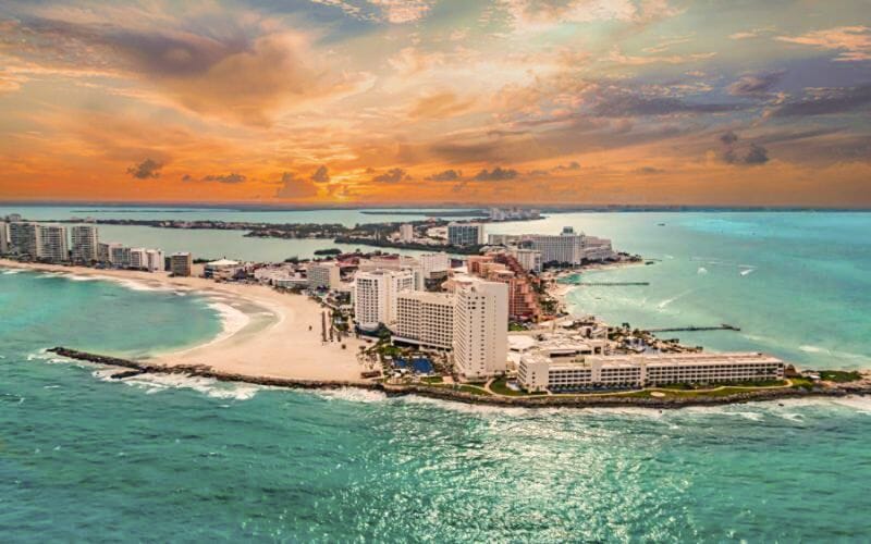 Cancun Hotel Zone at sunset