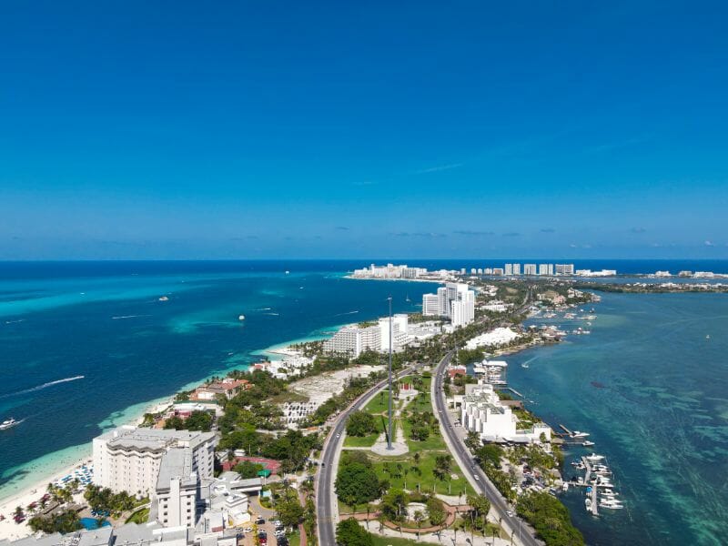 Cancun Lagoon and sea drone view