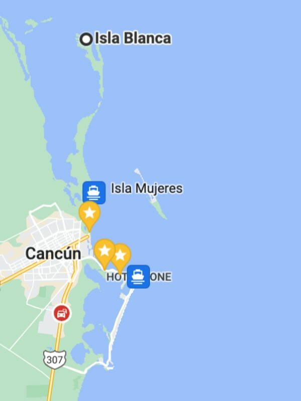Cancun to Isla Blanca Map