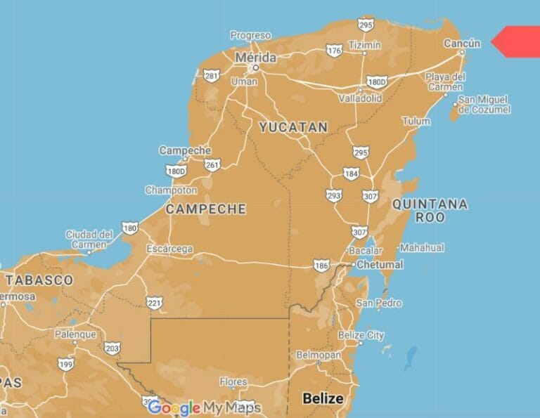 Map of the Yucatan Peninsula and Cancun - Is Cancun in the Caribbean