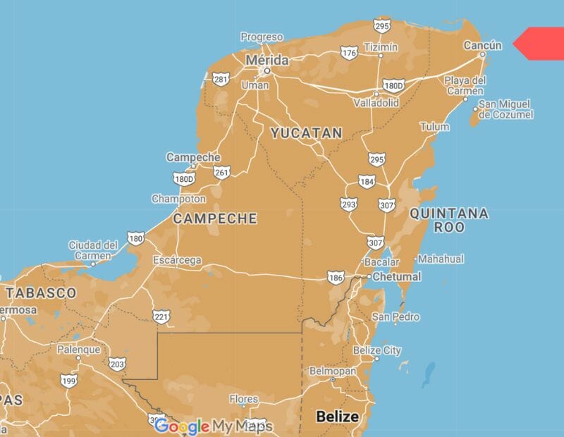 Map of the Yucatan Peninsula and Cancun - Is Cancun in the Caribbean