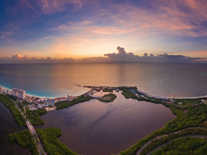 Panorama of Cancun before sunrise