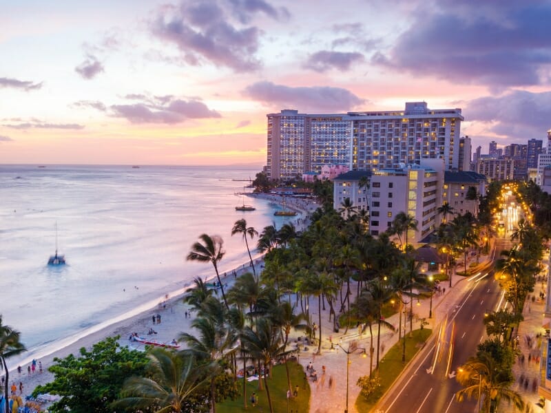 Waikiki Beach and Kalakaua Avenue, Hawaii