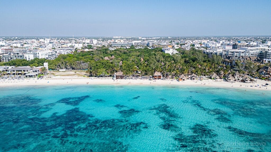 Playa del Carmen beach and clear turquoise water.