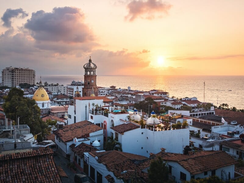 Aerial view of Puerto Vallarta at sunset