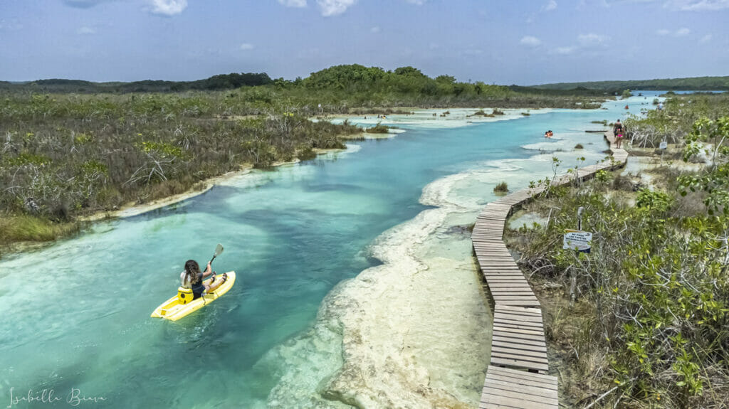 Bacalar Drone Kayaking in Los Rapidos 