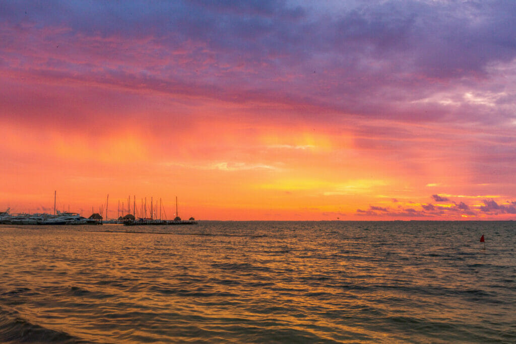 Cancun sunset on the beach