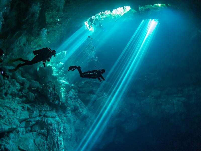 Diving in cenote in Mexico