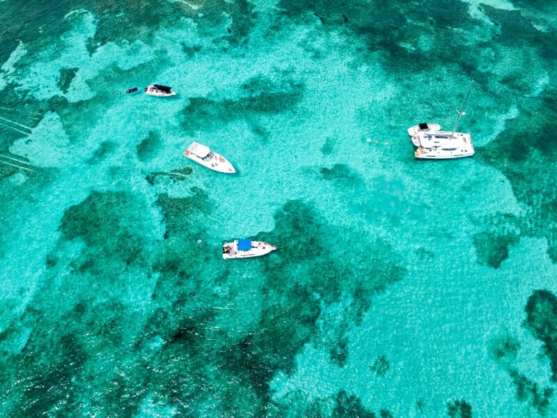 Isla mujeres sailing boats aerial view