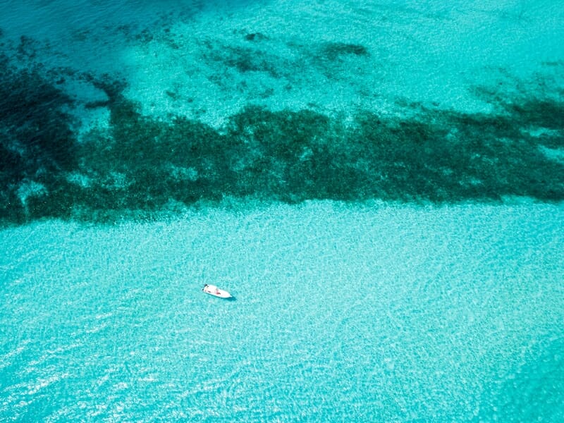 Isla Mujeres aerial view of tuqouise water