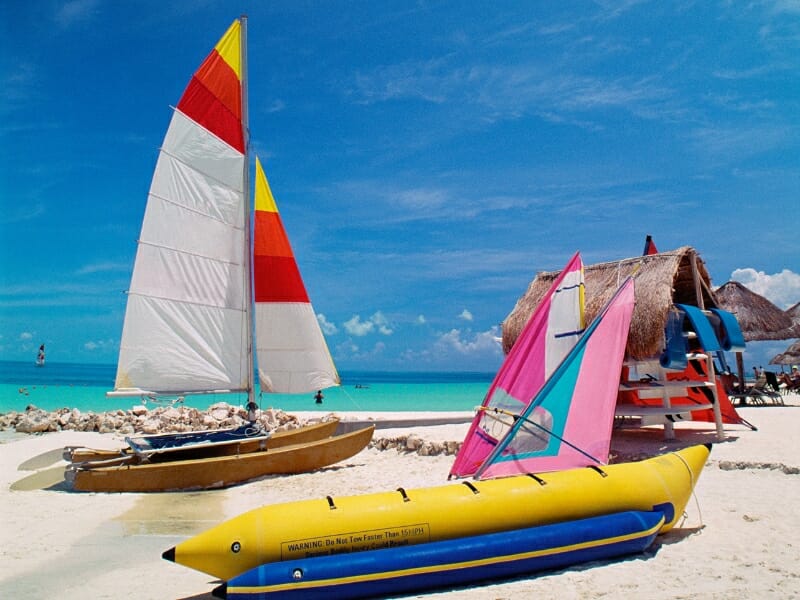 Water crafts on the beach in Cancun