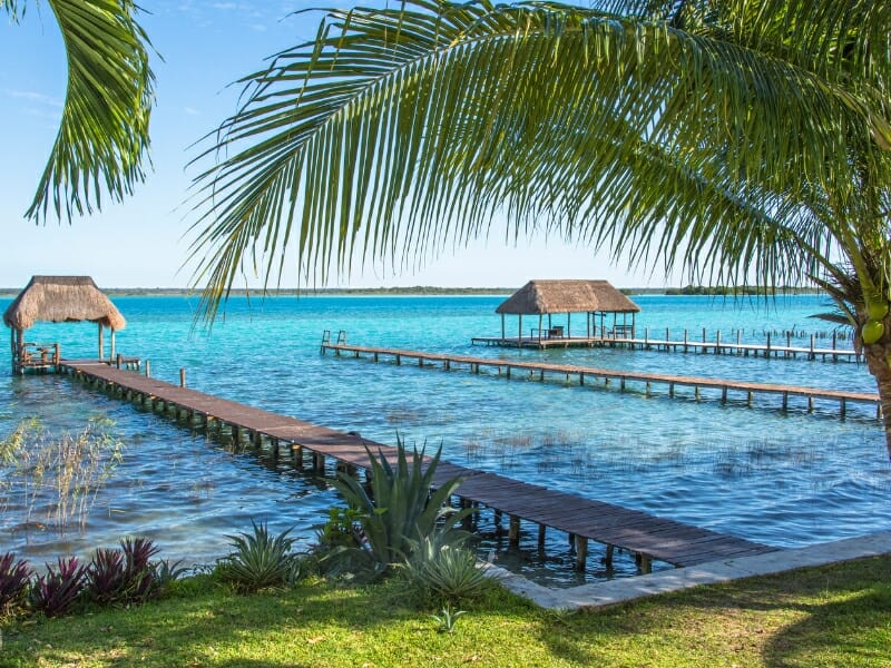 Docks in Bacalar lagoon, Quintana Roo, Mexico