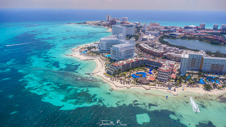 Punta Cancun beach overview hotels