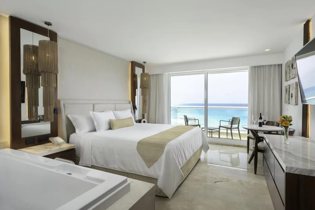 A luxury room with a jacuzzi