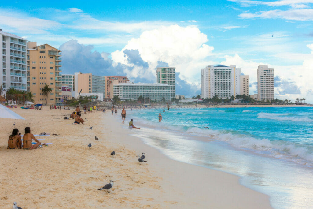 Playa Chac Mol shore is filled with tourists