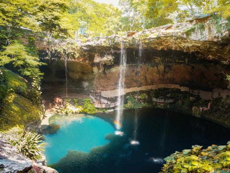 View of cenote Zaci while sun is shining