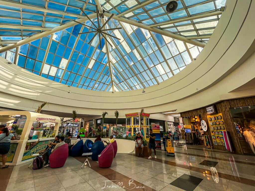 View of the shops at Plaza las Americas Cancun.