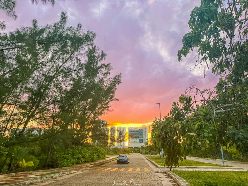 View of Plaza Las Americas from Malecon Tajamar on a sunset.