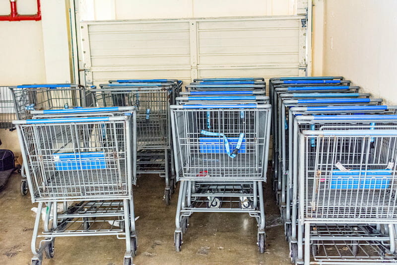 View of the shopping carts in Walmart in Cancun