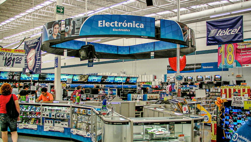 View of the electronics section filled with different brands of phones