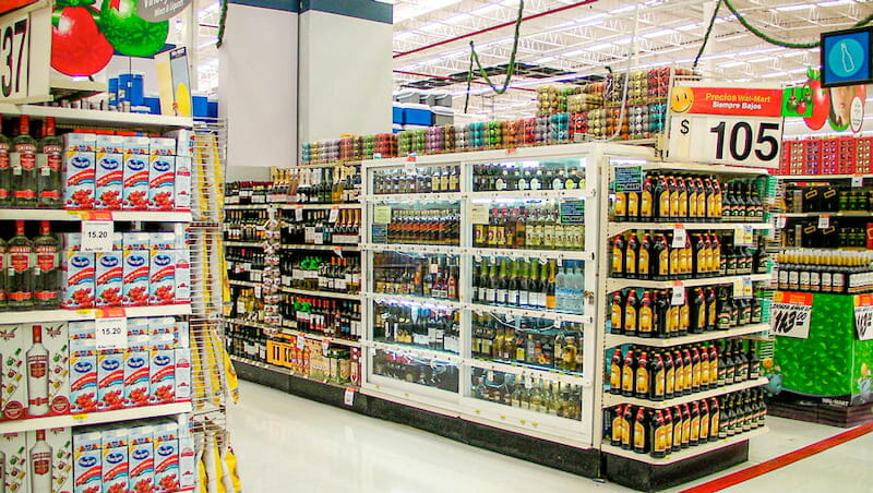 View of the liquor section in Walmart Cancun