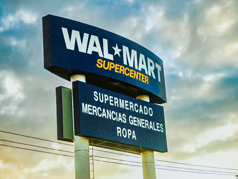 View of the Walmart signage in Cancun 