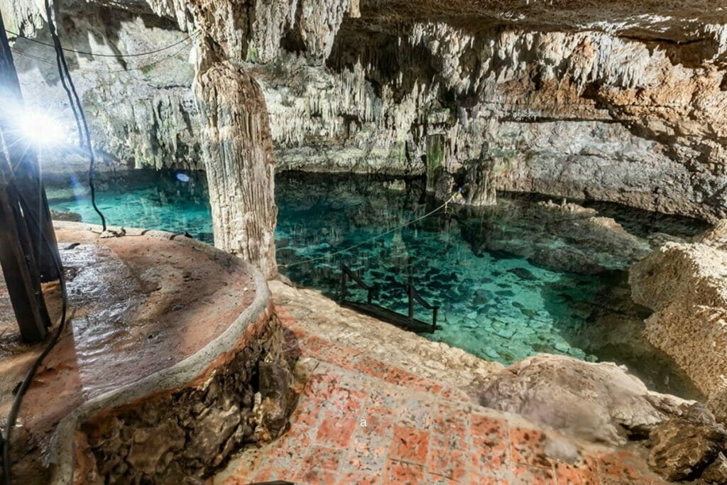 Choo Ha Cenote with turquoise water.