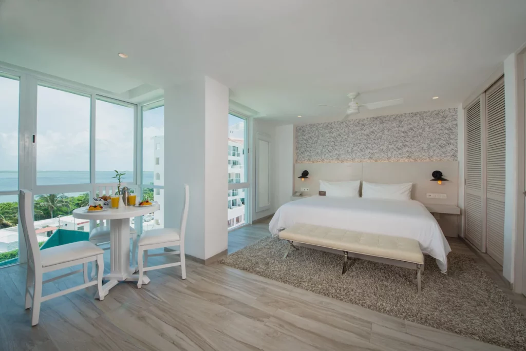 View of the Oleo Cancun Playa luxury room.
