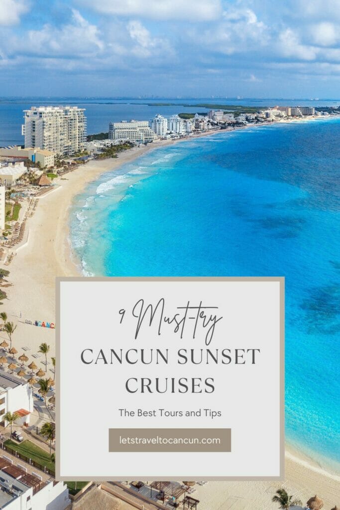 Cancun sunset cruises Pin - view of Cancun beach.