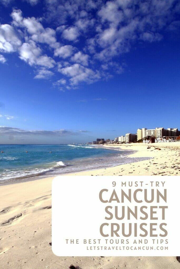 Cancun sunset cruises Pin - view of Cancun beach.