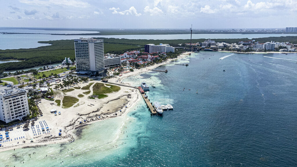 Cancun drone view of Playa Langosta