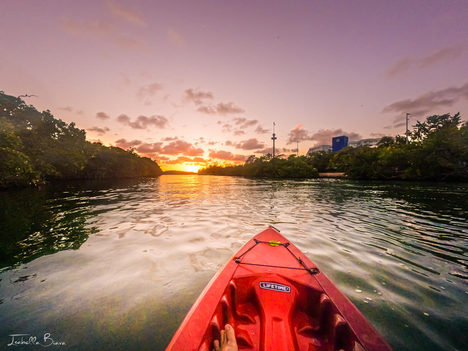 Kayaking at sunset in the Nichupte' Lagoon in front of Playa Langosta