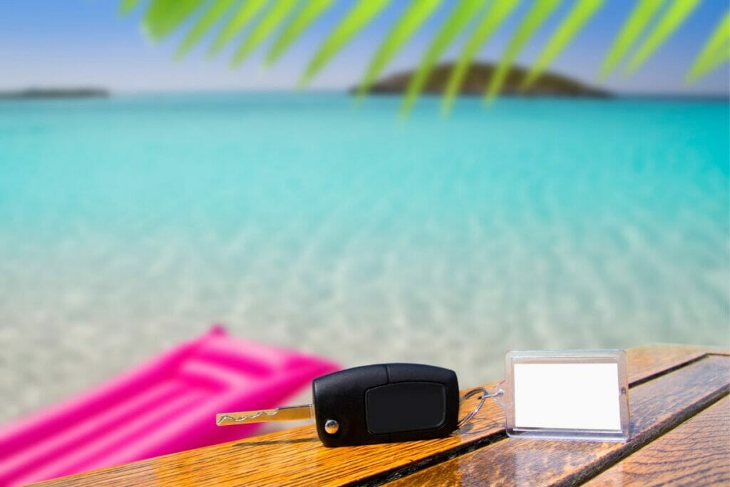 Car key on table by the beach