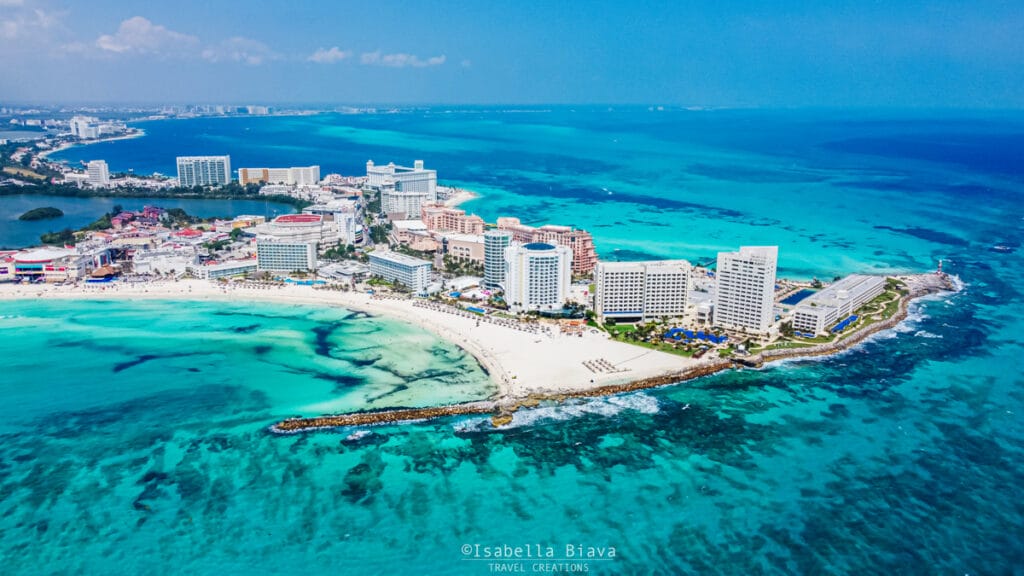 Aerial view of Punta Cancun Hotel Zone