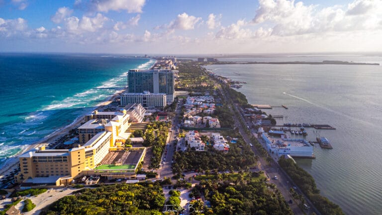 Hotel Zone aerial view Cancun vs Nichupte