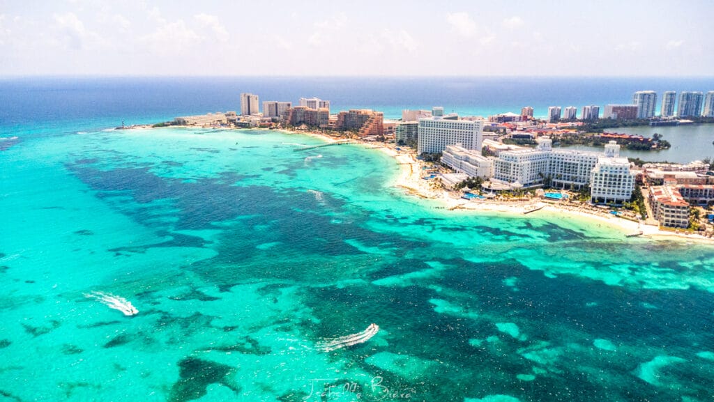 Cancun Beach Aerial View - Away from Cancun Beaches' Most Dangerous Hazard 