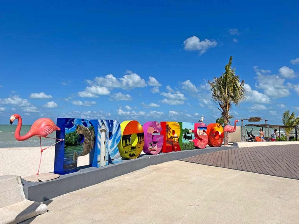 Progreso colorful letters by the beach