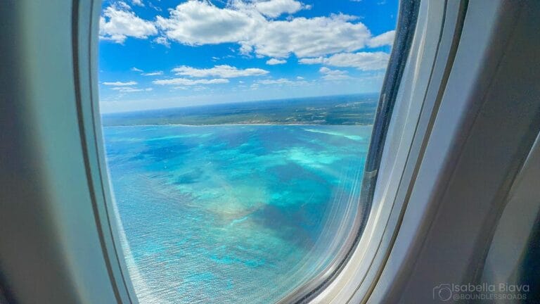 View of Cancun Caribbean Sea from the plane landing at cancun airport