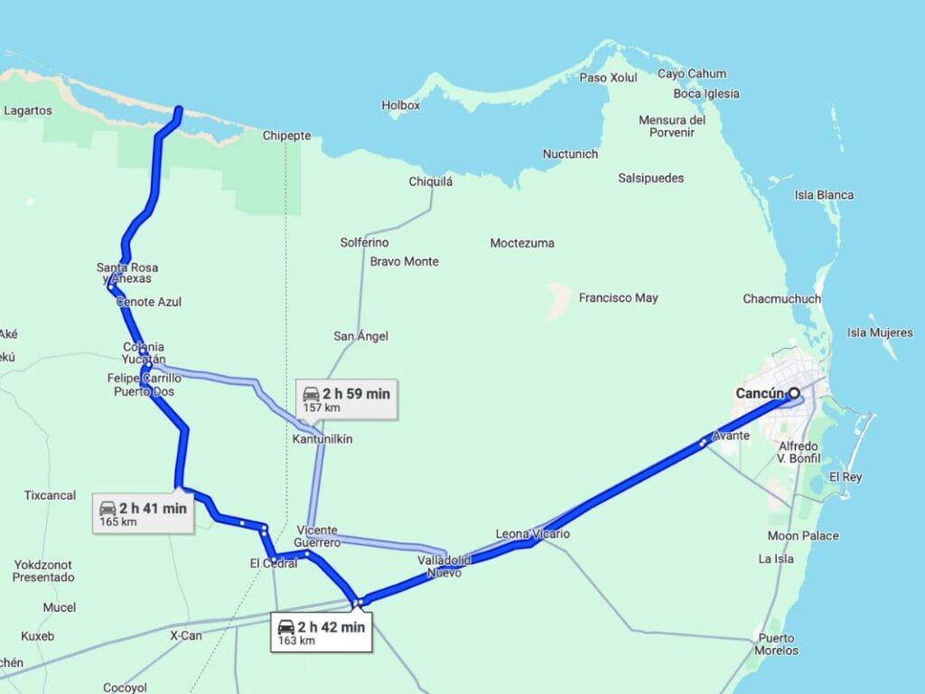 Cancun to el cuyo google maps